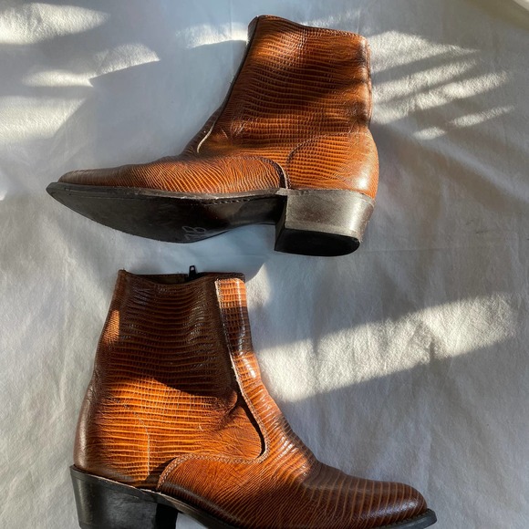 SOLD Vintage 1970s Men's Leather Cowboy Western Midi Boot Sz 9.5 - Picture 11 of 14
